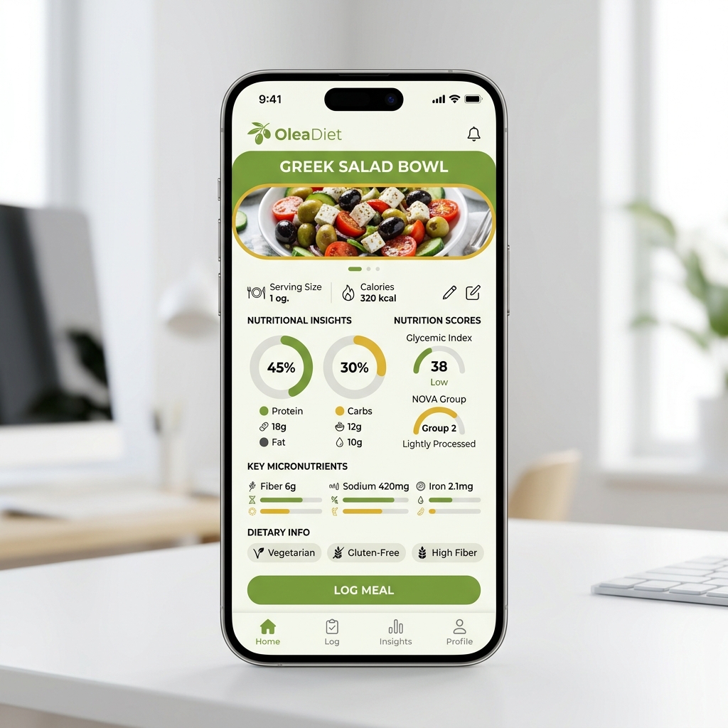 OleaDiet App Interface Mockup